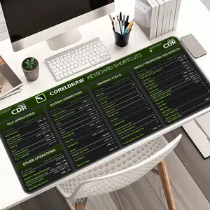 CorelDRAW Shortcuts Key Mouse Pad, Creative CDR Keyboard Shortcut Pattern Large Mousepad, Modern Mouse Pads with Rubber Stitched Edges