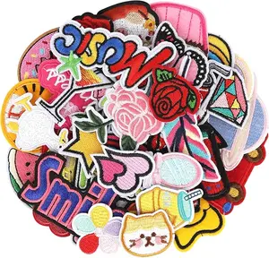 patches - Iron On Patches for Clothes, 46Pcs Cartoon Embroidered Patches for Backpacks Trucker Hat Jackets Jeans, Random Assorted DIY Decorative Patches, Bulk Cute Preppy Sew On Applique Patches
