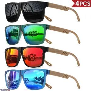 4PCS Wood Grain Spring Hinge Sunglasses  for Adults - UV400 Protection with Natural Wooden Arms, Unisex Comfort Fit for Daily Casual Wear