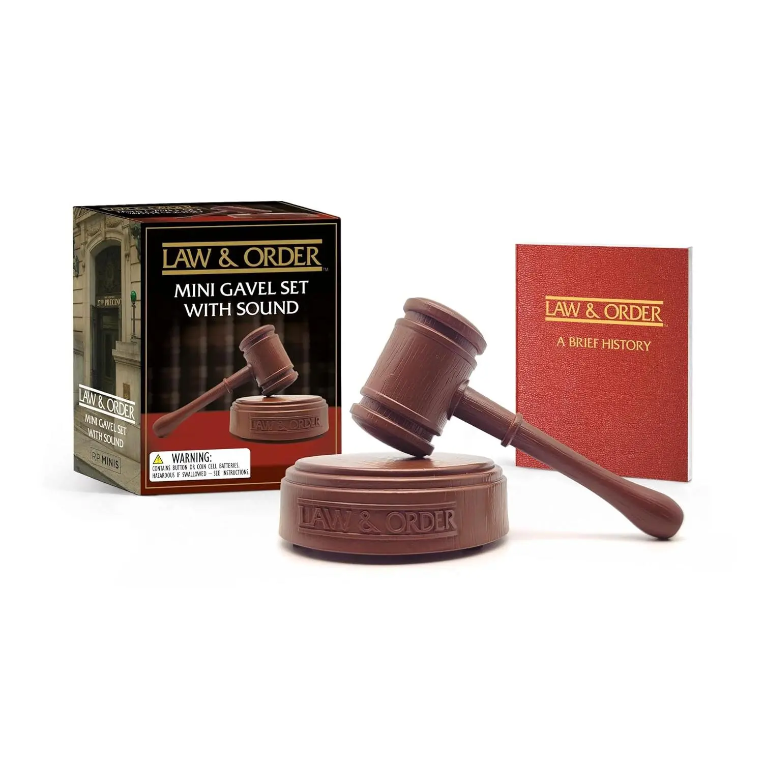 Law & Order: Mini Gavel Set with Sound (RP Minis) - Paperback Accessory, Gift for Fans, with Brief History, Cast Profiles, Set Piece