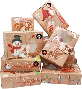 12 PCS Christmas Cookie Boxes for Gift Giving Christmas Bakery Boxes Treat Boxes Baking Boxes with Window for Pastries, Cupcakes, Brownies, Donuts, Gift-Giving