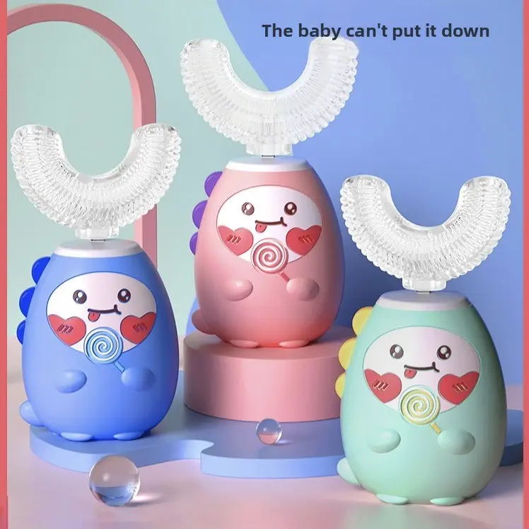 Kids' U-Shaped Wireless Battery-Powered Electric Toothbrush Set - Cute Little Dinosaur Design Tooth Cleaner for Youth & Children's Enjoyable Brushing