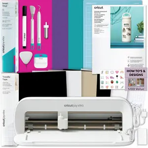 Cricut Joy Xtra Machine with Printable Sticker Paper and Vinyl Sampler Bundle - Beginner Sticker and Decal Making Kit with Cutting Machine and Tools -DIY Decor, Tumbler Stickers and Laptop Decals