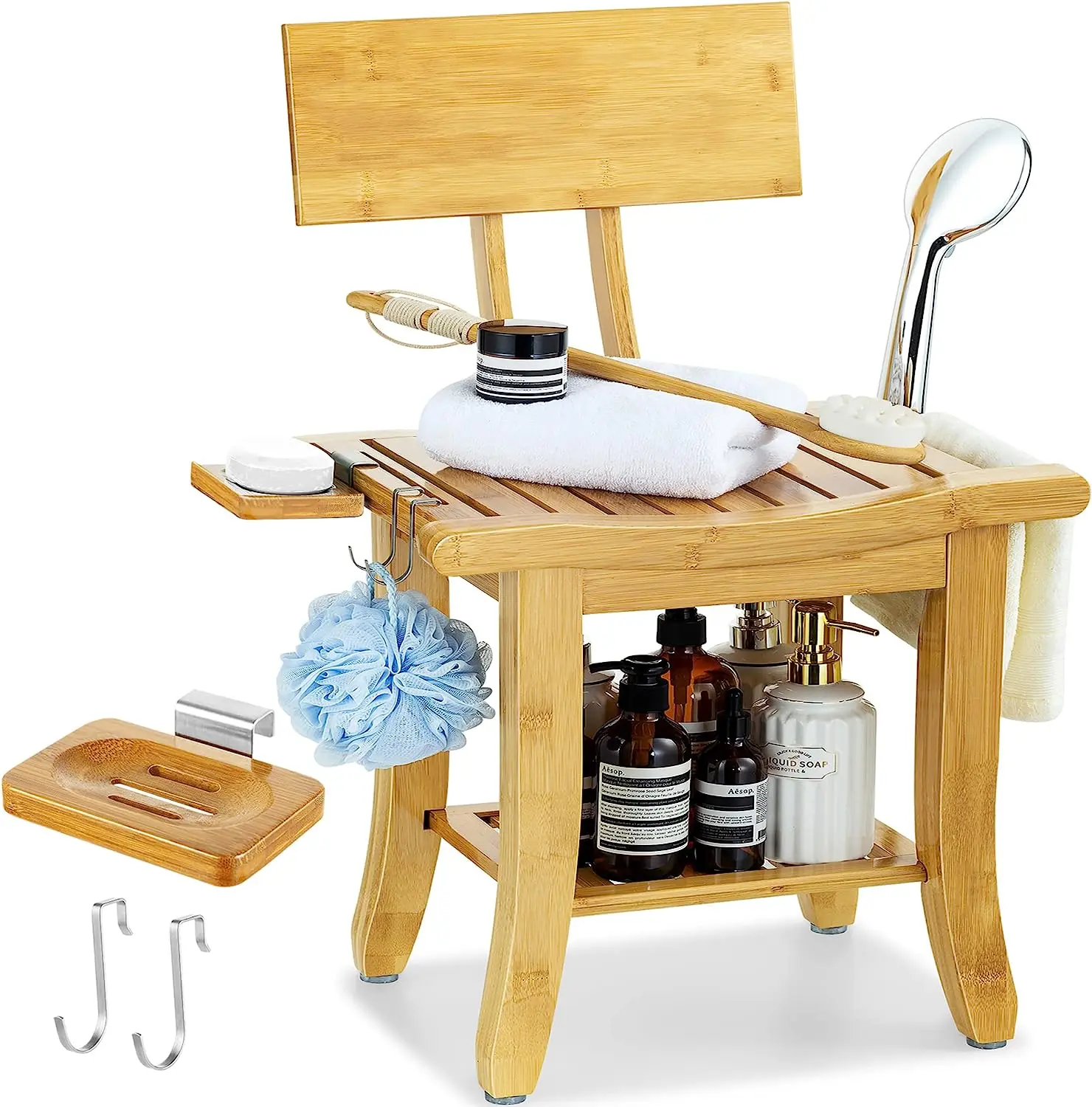 Bamboo Shower Bench with Back and Soap Dish Bamboo Shower Bench with Back and Soap Dish