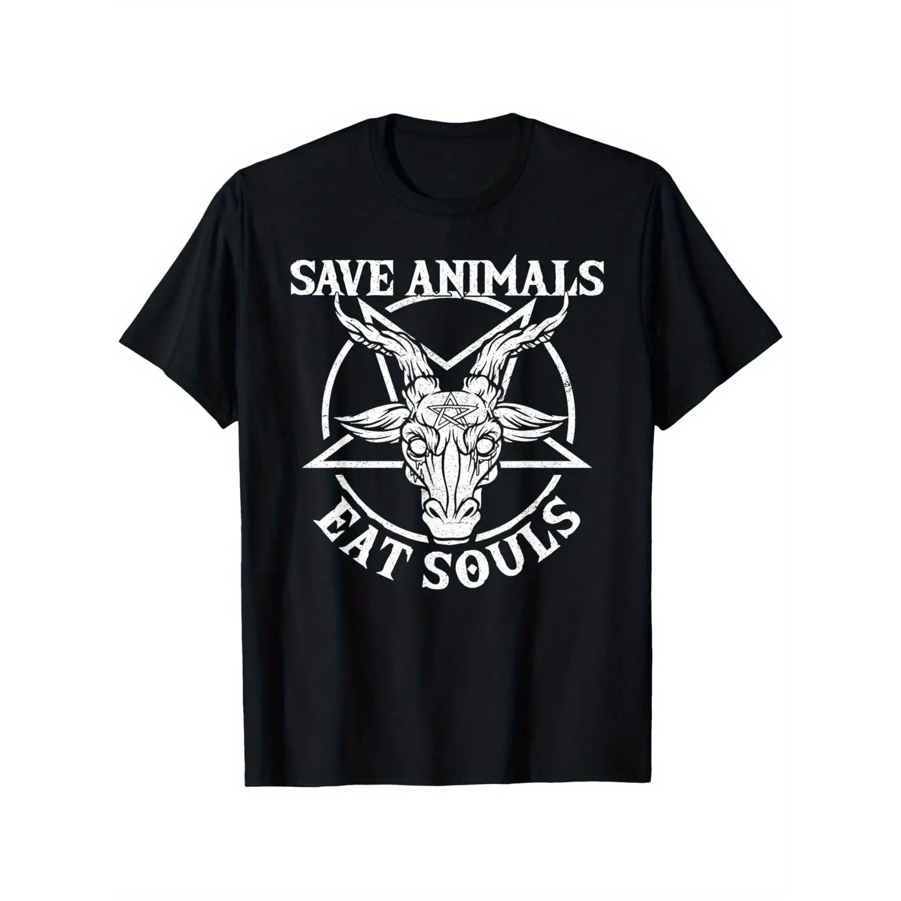 Baphomet & Pentagram Gothic Satan-Themed Cotton T-Shirt - Soft, Breathable Crew Neck Tee for Men, Perfect for Casual Wear, Sizes S-3XL, Black y2k  outfits  men time  tee  shirt  backwards demon slayer  merch double print  Tshirt Crewneck Menswear #   Clot