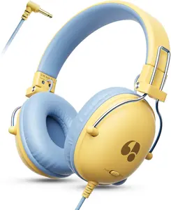 Headphones for School, 74/85dB Safe Volume Limit, Stereo Sound, Wired On-Ear Headphones for  Boys Girls, 3.5mm Jack for Tablet, iPad, Kindle, YOTO Player, Airplane Travel, Yellow