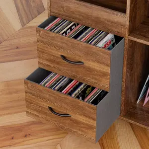 Bellemave Turntable Record Player Stand - Adjustable Shelves, 350+ Vinyl Capacity, Media Console with Speaker Shelf & 2 Drawers, 27.6" TV Stand for Living Room, Bedroom (Some Assembly Required)