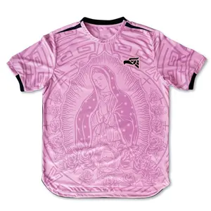 2026 Guadalupe Pink/White Soccer Jersey Unisex Couple Matching Vintage Streetwear Sports Top Gym Athletic Clothes All-Over Print Men's Polo Shirt with Chest Embroidery - Athleisure Street Fit