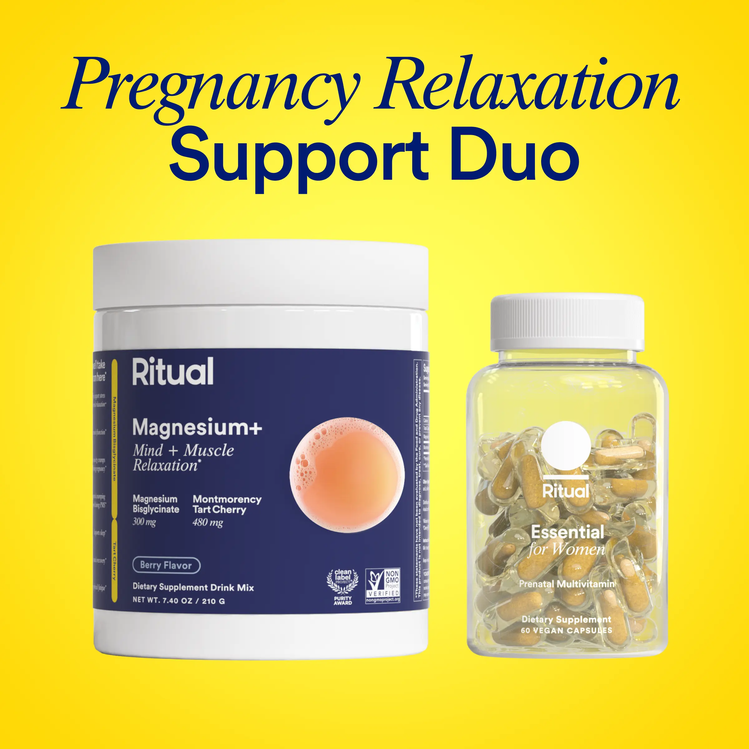 Ritual’s Pregnancy Relaxation Support Duo with Essential Prenatal Multivitamins to Support Pregnancy Nutrient Demands and Magnesium+ Nightly Drink Mix with Magnesium to Help Ease Leg Cramps During Pregnancy*, 30 Day Supply