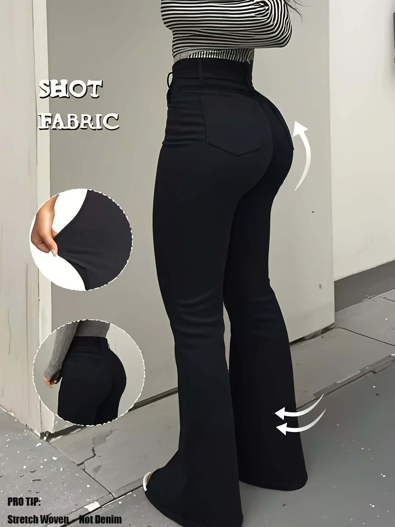 Women's High Waist Flare Trousers, Slim-Fitting Elegant Pants for All Seasons, Stylish Plain Design for Modern Women, Casual Fitted Trousers