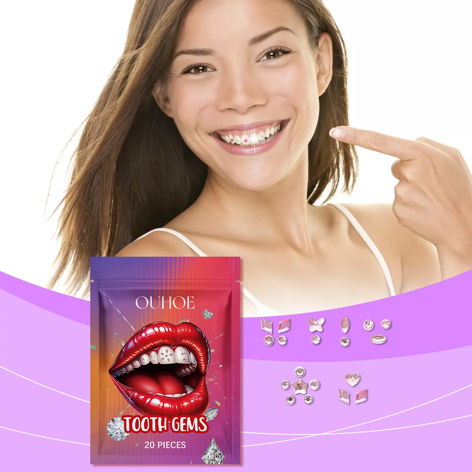Crystal tooth gems, sparkling tooth gems, decorative and fashionable teeth stickers to enhance the brightness of your smile, portable crystal tooth gems