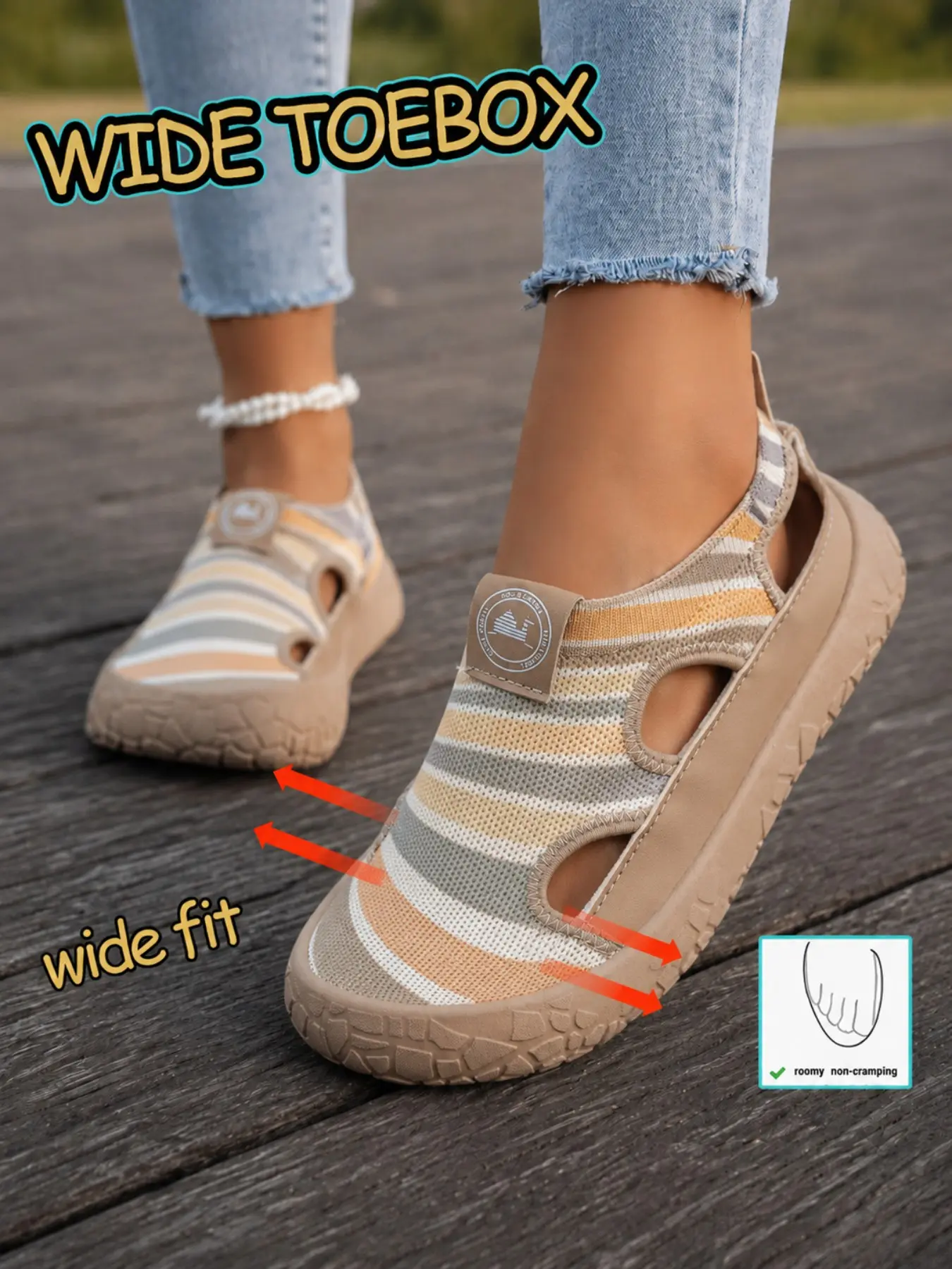 New Women's Fashion Breathable Knit Casual Shoes, Wide-Fit Comfortable Slip-On Walking Footwear for Leisure Casual Comfy Sandals