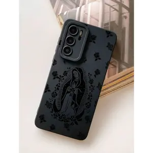 Virgin Maria Flowers Liquid Silicone Phone Case for iPhone 7plus, 8plus, X, Xs Max, Xr, 11pro, 12pro, 13pro, 14pro, 15promax - Full-Body Protection, Shockproof TPU Soft Case