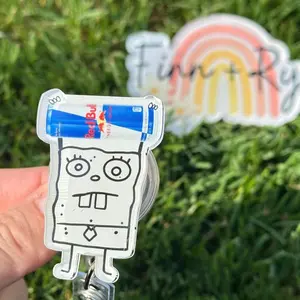 Doodle Bob Energy Drink - Nurse badge reel, RN, MD, Paramedic, RT, Phlebotomist, healthcare work accessory