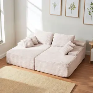fathersdaygift VEVOR 82.7-Inch Oversized Double Chaise Lounge, Corduroy Fabric Sectional Sofa, Cozy Deep Seat Loveseat Sofa with Soft Cushions and Throw Pillows for Living Room Bedroom, No Assembly Required, Beige