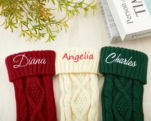 Custom Christmas Family Knitted Stocking With Name monogram Stocking holiday Decor Gift embroidered Stocking christmas Gift holiday Stocking
