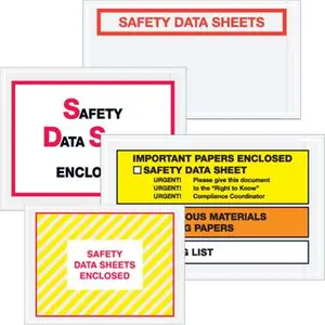 212 MAIN Poly Safety Data Sheets (SDS) Envelopes, 5.5x10 in, 2 Mil, Adhesive Backing, Hot Melt Pressure-Sensitive Seal, Preprinted Info, Protect Documents