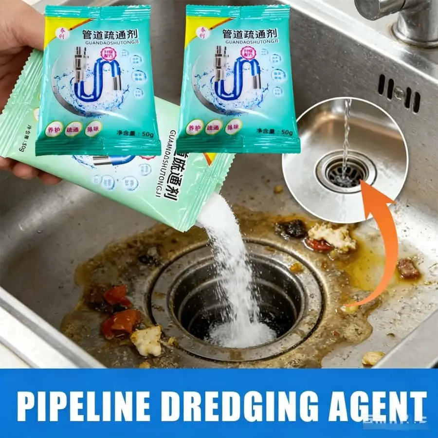 2-Pack Drain Clog Dissolver, Clog Cleaner Powder, Quick Odor Removal, Safe for Pipes, Easy to Use, Multi-Purpose Pipe Unblocker, Pipe Cleaning Agent for Toilet, Bathroom, Kitchen