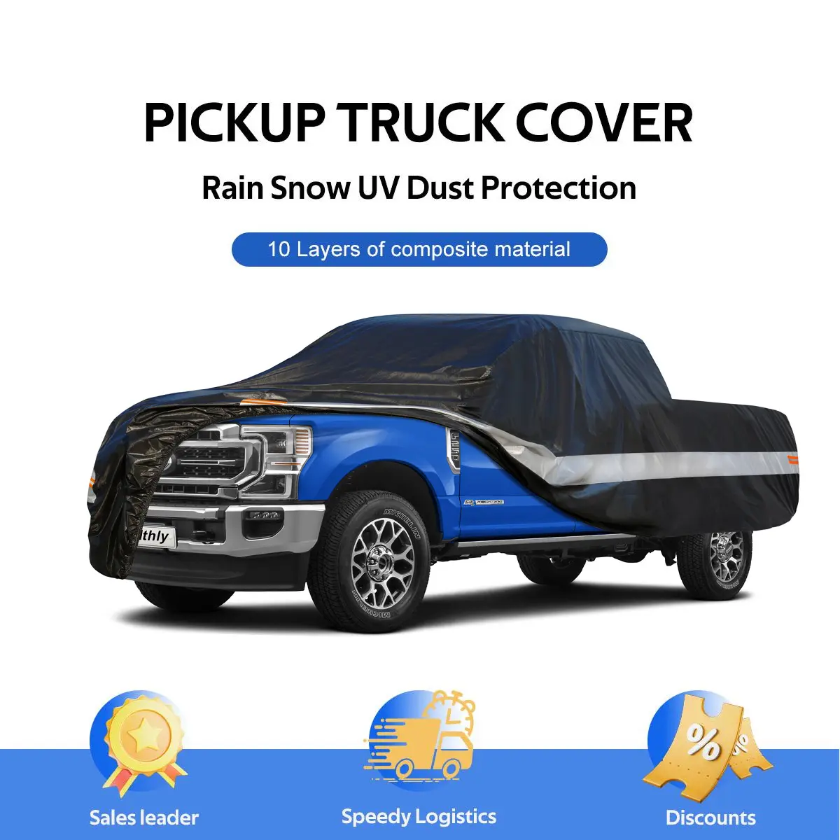 10-Layer Waterproof Pickup Truck Cover - All Weather Heavy Duty for F150 Silverado Ram (Fit 228-242") - UV Snow Dust Protection, Great Father's Day Gift