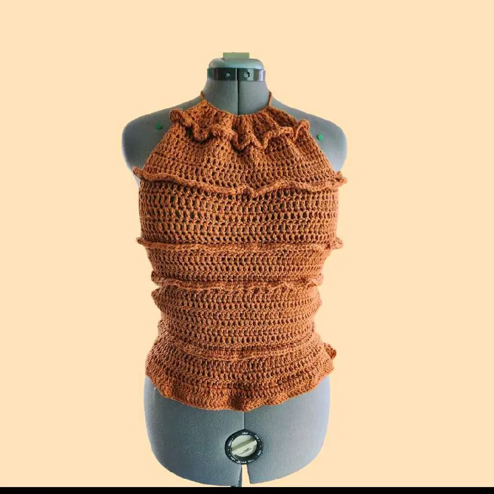 Crochet Ruffle Top Tie Back - Handcrafted Boho Style Top for Women