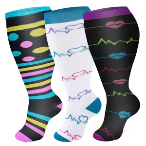 Kmhsozy Plus Size Calf Socks 3 Pack – Floral Pattern, Soft Nylon Blend, Breathable & Lightweight for Daily Wear, Office, Travel & Parties