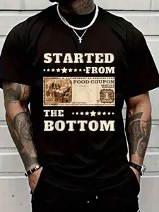STARTED FROM THE BOTTOM' Food Stamp Retro Theme Black Oversized Short-Sleeve T-Shirt | Hip-Hop Casual Streetwear Top | Soft Comfortable Fabric | Bold Hustle Aesthetic | Trendy Loose-Fit | Eye-Catching Food Coupon Print | Versatile Daily Wear | Perfect for