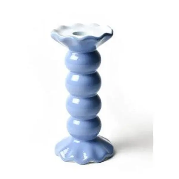 French Blue Medium Ruffle Knobbed Candle Holder