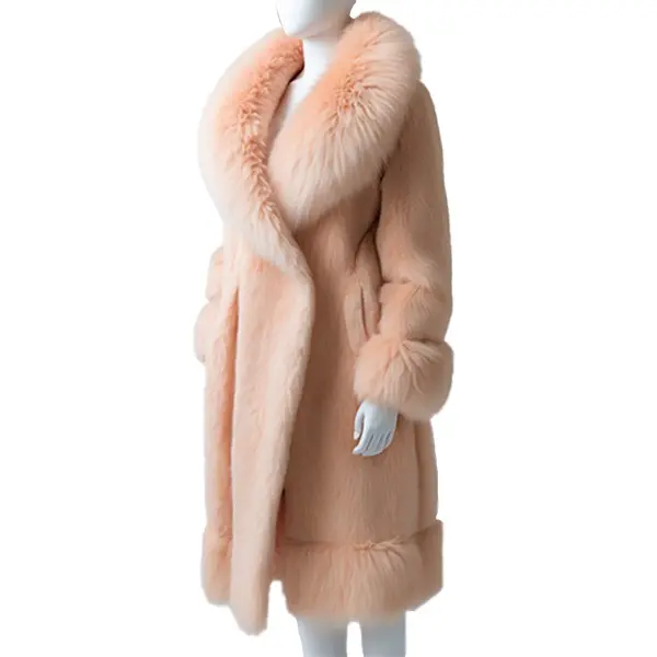 Women's Luxury Blush Pink Full-Length Fur Coat