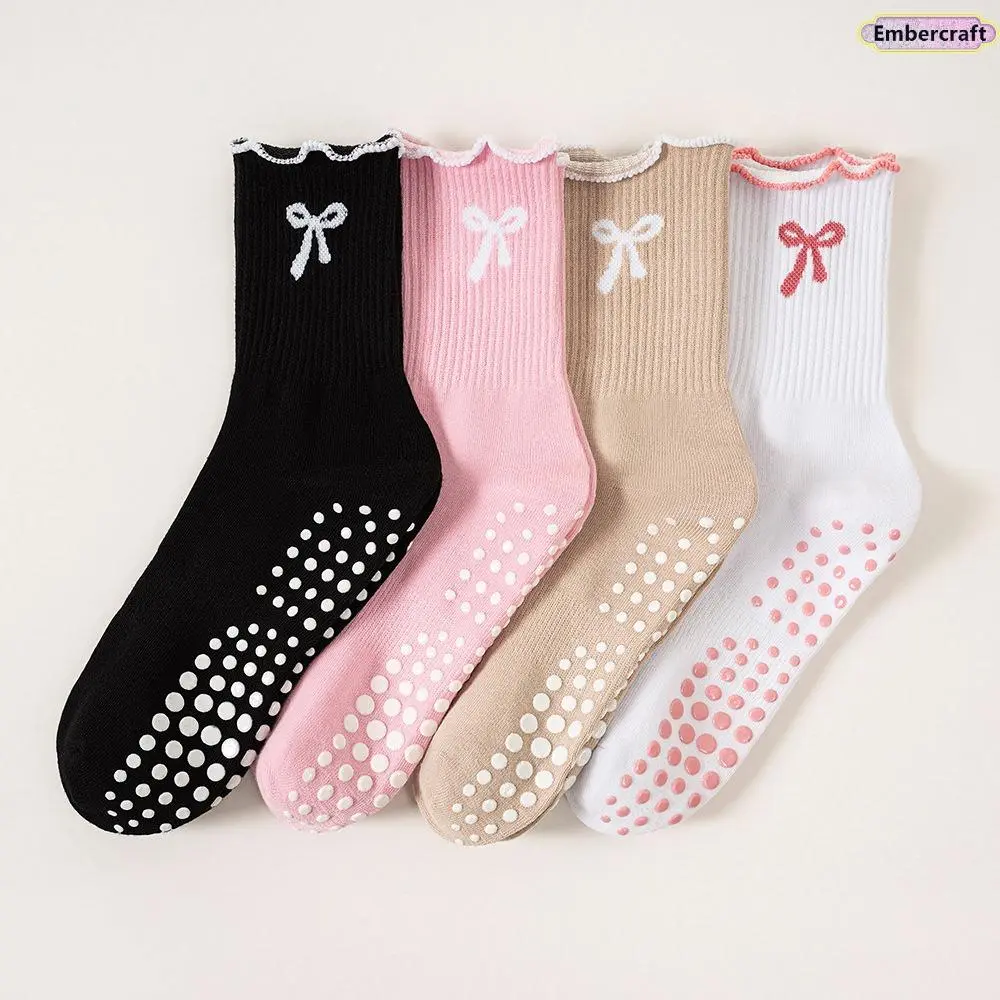 Embercraft Women's Anti-Slip Lace Bow Athletic Tube Socks - Gripsocks, Elastic Socks for Fitness, Running (Professional Stability & Comfort), Anti Slip Socks