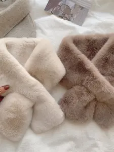 Women's Winter Plush Scarf, Versatile Thick Scarf for Warmth, Solid Color Neck Cover, Cute Fitted Style Plush Scarf for Girls & Students