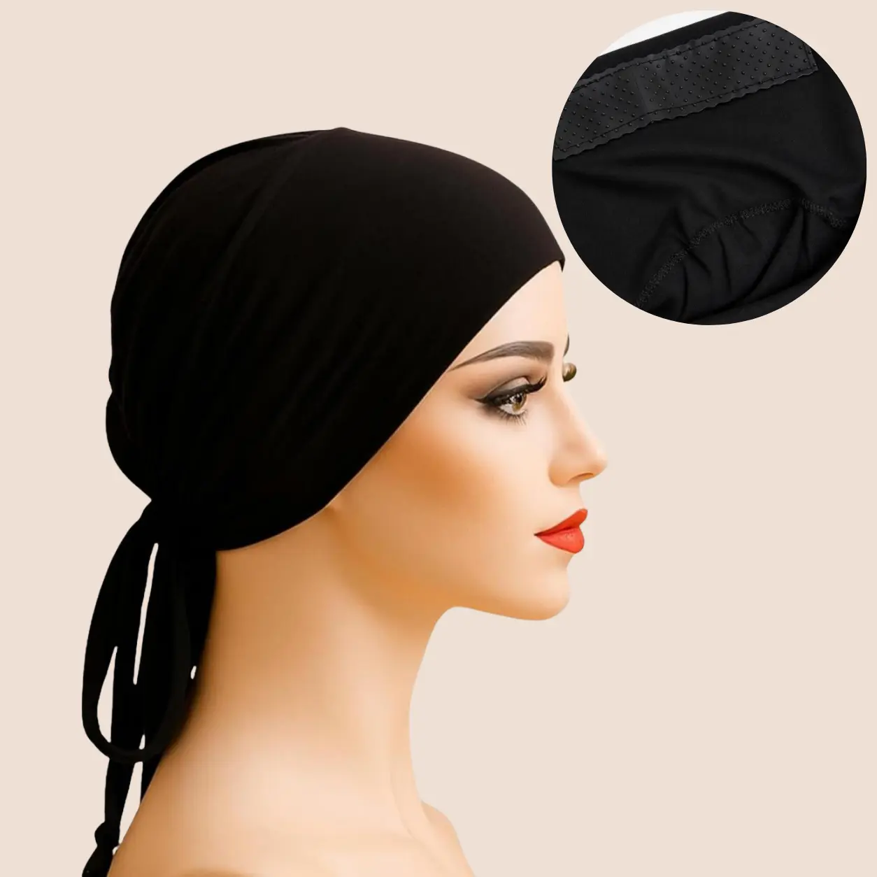 The Grip Cap – Black | Non-Slip Undercap/Turban with Silicone Grip & Tie-Back by Get A Grip