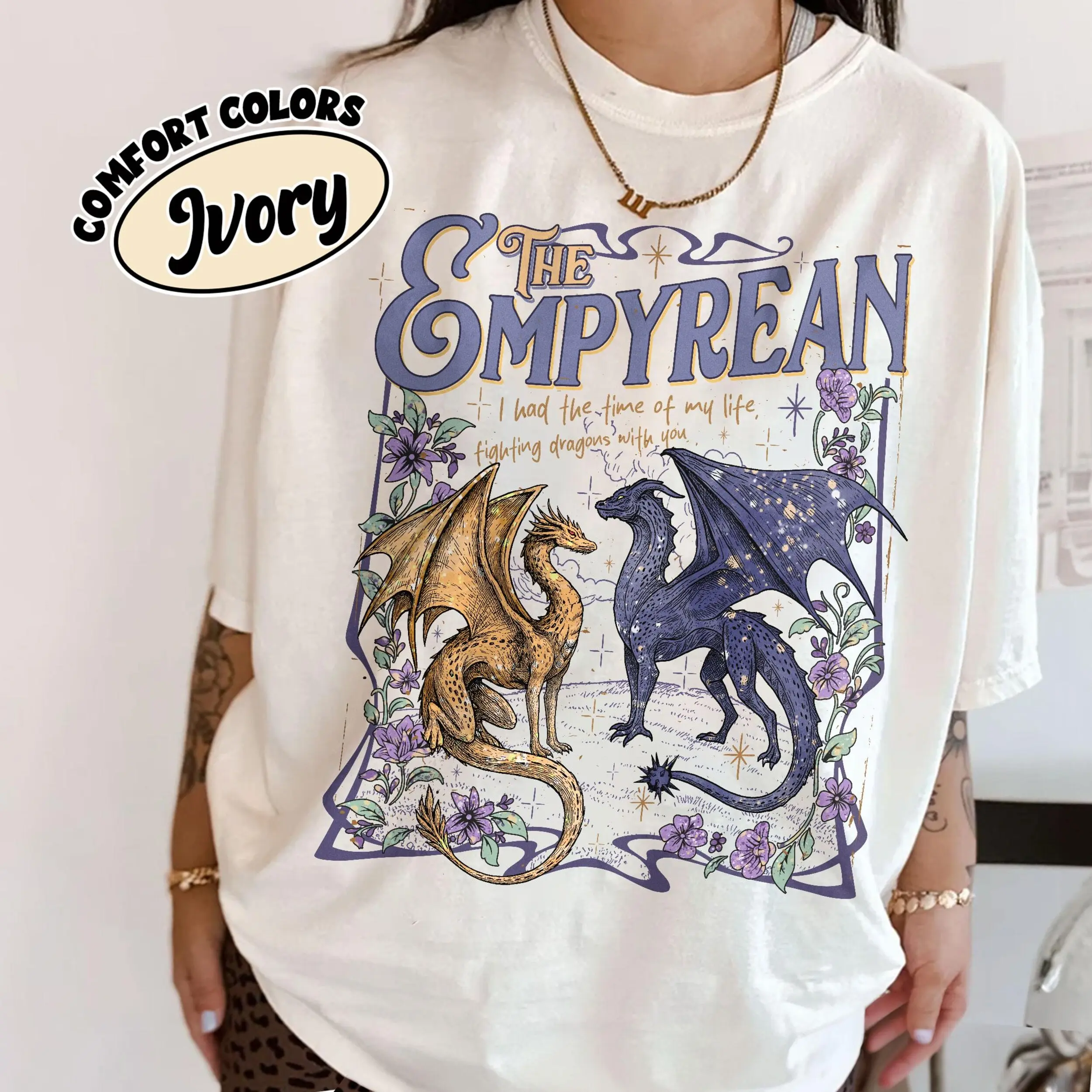 Comfort Colors The Empyrean Fourth Wing Y2k Graphic Tee, Dragon Riders Tairn And Andarna Romantasy I Had The Time Book Lover Unisex T-Shirt - Perfect Gift for Fans