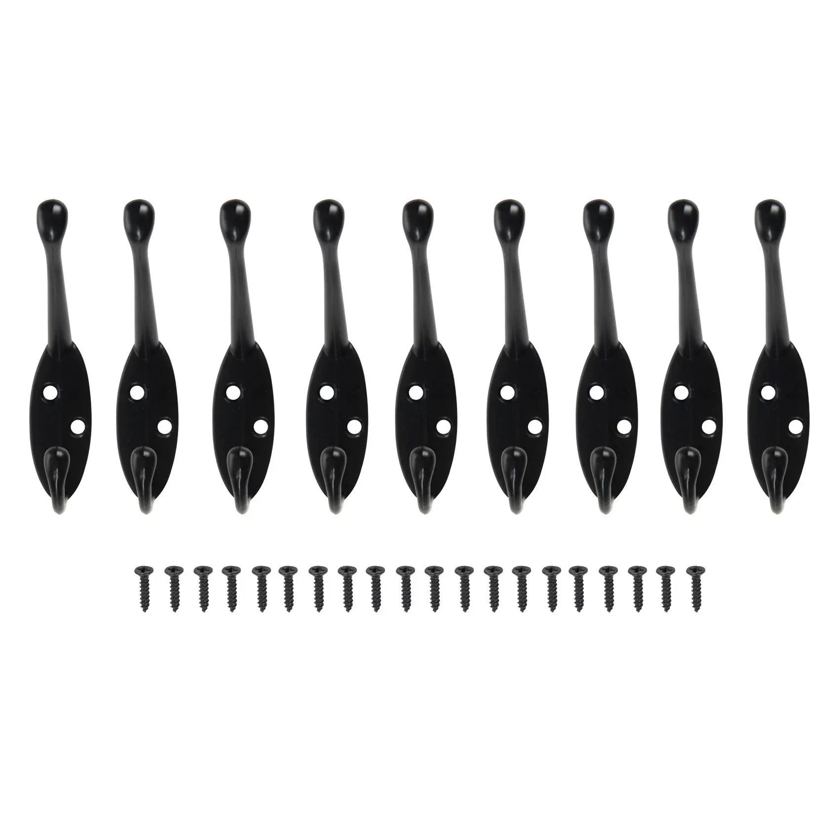 9 Pack heavy duty Coat Hooks Wall Mounted for Hat hardware Dual Prong Retro Coat Hanger with 20 Screws Black Color