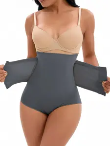 1 Count Women's Double Reinforcement Compression Support Front Closed Hooks Shapewear Abdominal Panties, Underwear, Fajas, Butt Lifting And Tummy Control Solid Color Briefs, Style, Simple And Comfortable Bottoms, Suitable For Various Occasions