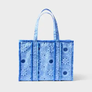 Star Medallion Fringe Canvas Tote Bag Blue - Roller Rabbit