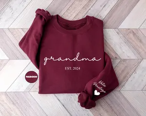 Personalized Grandma Sweatshirt, Custom Grandmother T-shirt With Grandchildren Names On Sleeve, New Nana Outfit, Men And Women, Classic Cotton, Unisex