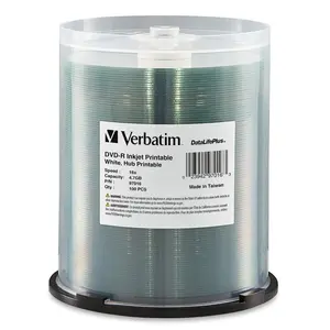 VERBATIM DVD-R 4.7GB 16X DataLifePlus White Inkjet Printable, Hub Printable - 100pk Tape Wrap