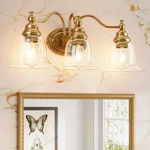 Tribesigns 3-Light Modern Bathroom Vanity Light with Clear Glass Shades E26 Base Metal Frame Wall Sconce for Mirror Living Room Kitchen Hallway Porch
