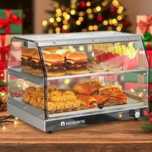 【Valentine's Day Gift】Food Warmer, 2-Tier Commercial Pizza Warmer with LED Lighting, Adjustable Thermostat, Removable Shelves, Countertop Food Heater Pastry Display Case for Buffet Restaurant, Cafe, Catering, Party Server