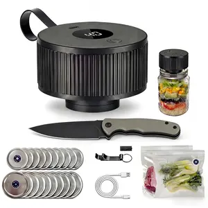 Upgraded Version 3-in-1 Electric Mason Jar Vacuum Sealer | One-Touch Food Saver + Multi-Size Lids & Bags (Free Knife Gift)