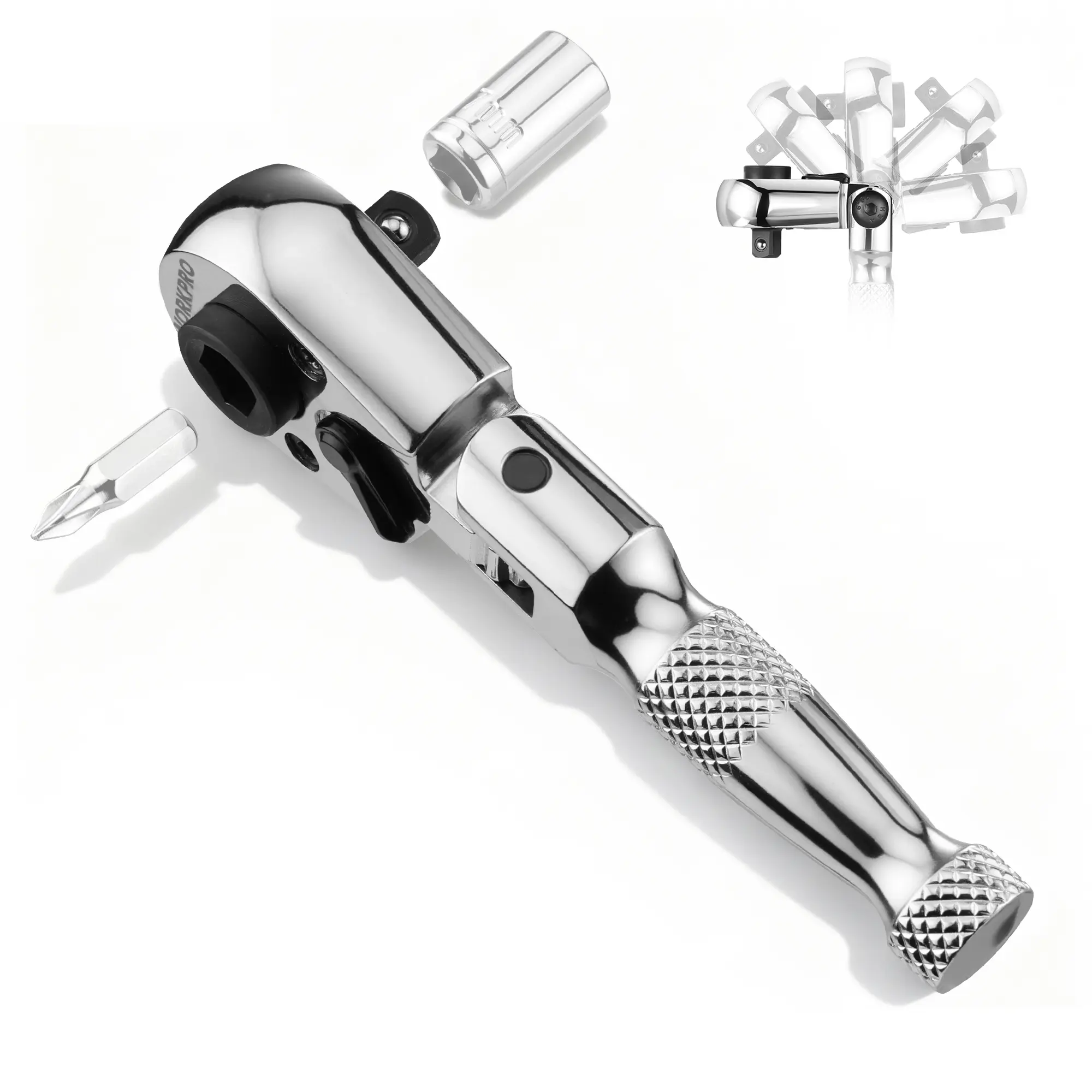 #backtoschool WORKPRO 1/4" Drive Stubby Ratchet, 2-In-1 Socket Wrench Flex Head Ratchet & Bit Driver, Reversible Direction Switch, CrMo Alloy, 72-Tooth, Compact Hand Tools for Home Repair & Tight Spaces