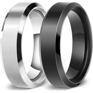 Stainless Steel Rings for Men Women Wedding Ring, Basic Flat Rings, Polished Matt Finish Rings for Men - 2 Pack