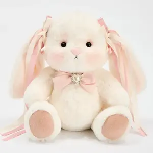 GETAHUG Rosie The White Dotted Handmade Cuddly Stuffed Animal Bunny - 12in High-Quality Fur Fluffy Toy, Kawaii Dainty Gift for Girls with Greeting Card & Gift Box, Stuffed Toys Category Item, Kawaii Stuffed Toys