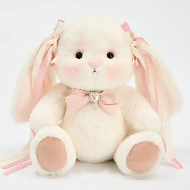 GETAHUG Rosie The White Dotted Handmade Cuddly Stuffed Animal Bunny - 12in High-Quality Fur Fluffy Toy, Kawaii Dainty Gift for Girls with Greeting Card & Gift Box, Stuffed Toys Category Item, Kawaii Stuffed Toys