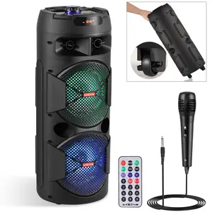 Portable Bluetooth Speaker Dual 6.5" SubWoofer Rechargeable Wireless Speaker Party Sound Box AUX / TWS / FM / Remote Control / Microphone / LED Audio