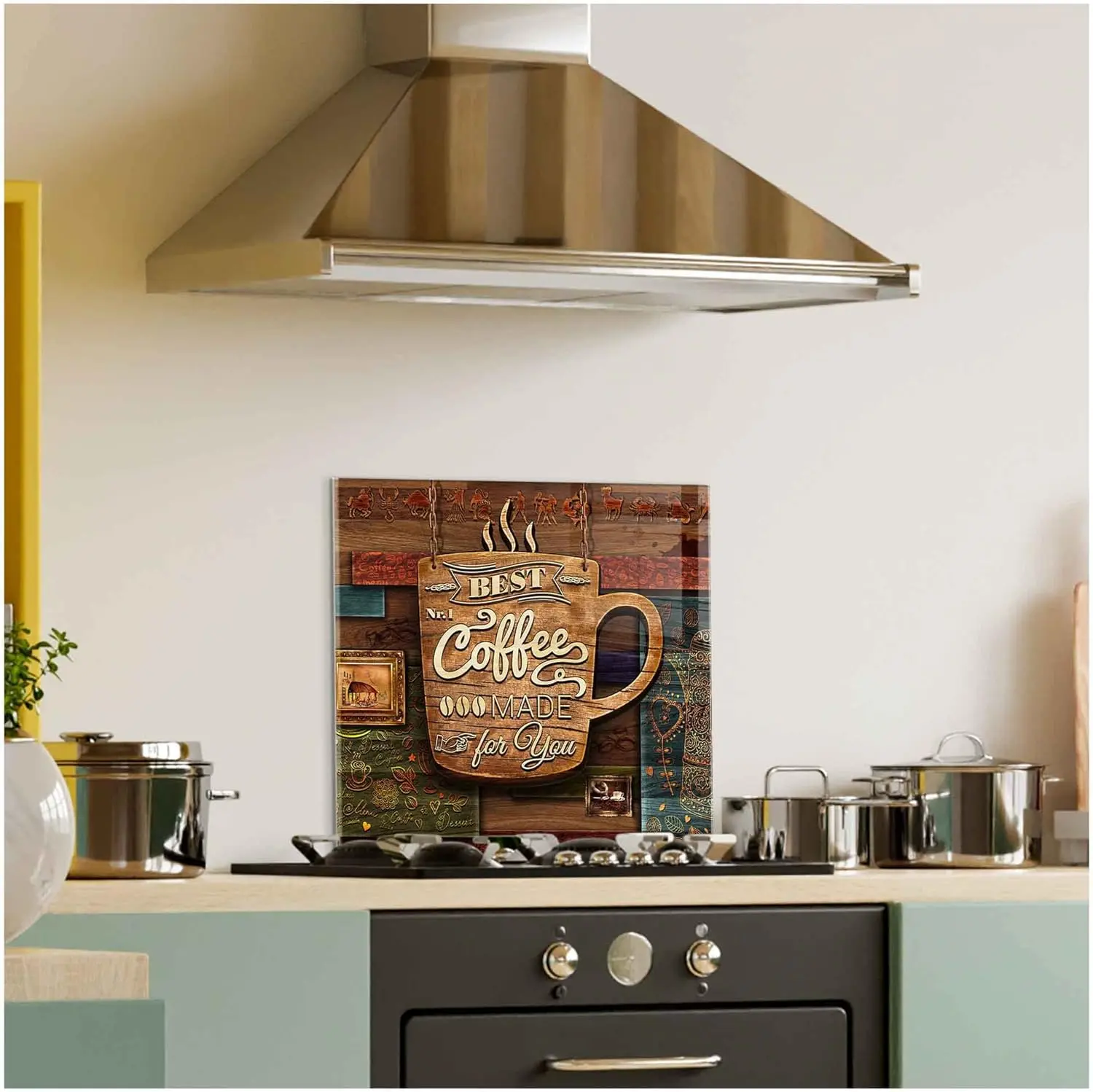 GCKG Coffee time and beaty background Tempered Glass Kitchen Backsplash, Stove Back Cover, Stove Splashback, Cutting Board, Kitchen Wall Decor