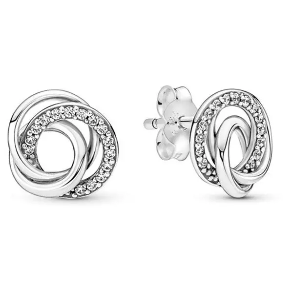 Pandora Family Symbolism Entwined Circles Stud Earrings, Unisex Adults Semiprecious Stone Jewelry, 291076C01