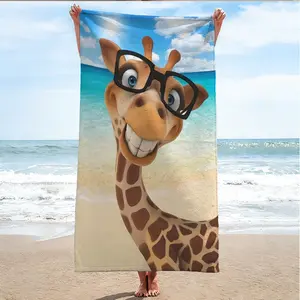 Adorable Giraffe Beach Towel, Soft Absorbent Skin-Friendly, Fun Cute Pattern, Durable No Fading, Perfect for Family, Animal Lovers, Summer Holidays