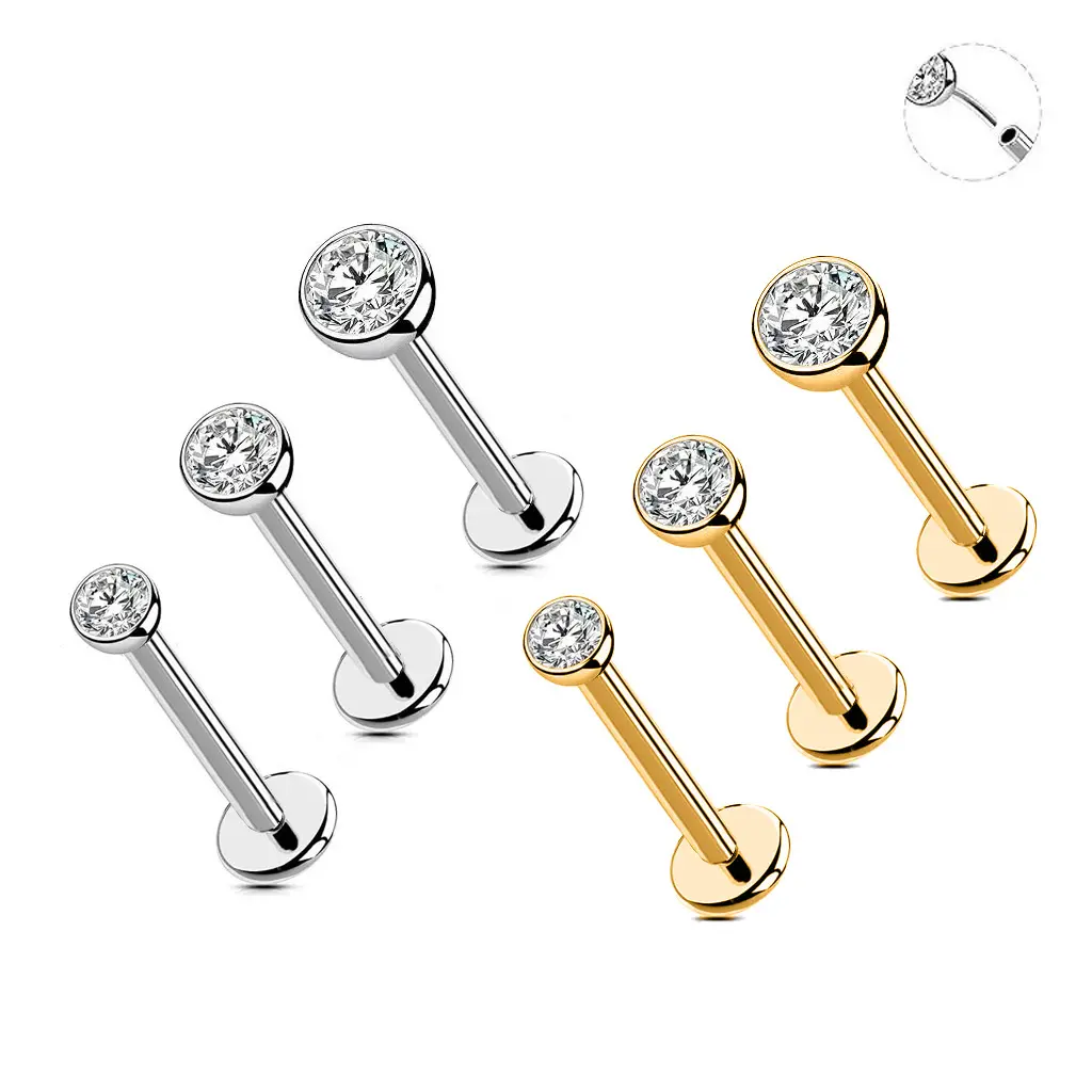Implant Titanium 3pcs Push Pin Flat Back Nose Stud 20G Nickle free Non Tarnish Nose/Lip/Ear Jewelry Threadless