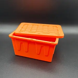3D Printed by Me Stackable Storage Plastic Organizer Tin - Square Traditional Bullion Storage Crate with Lid, Smart Space-Saving Home Organizer Box (Orange)